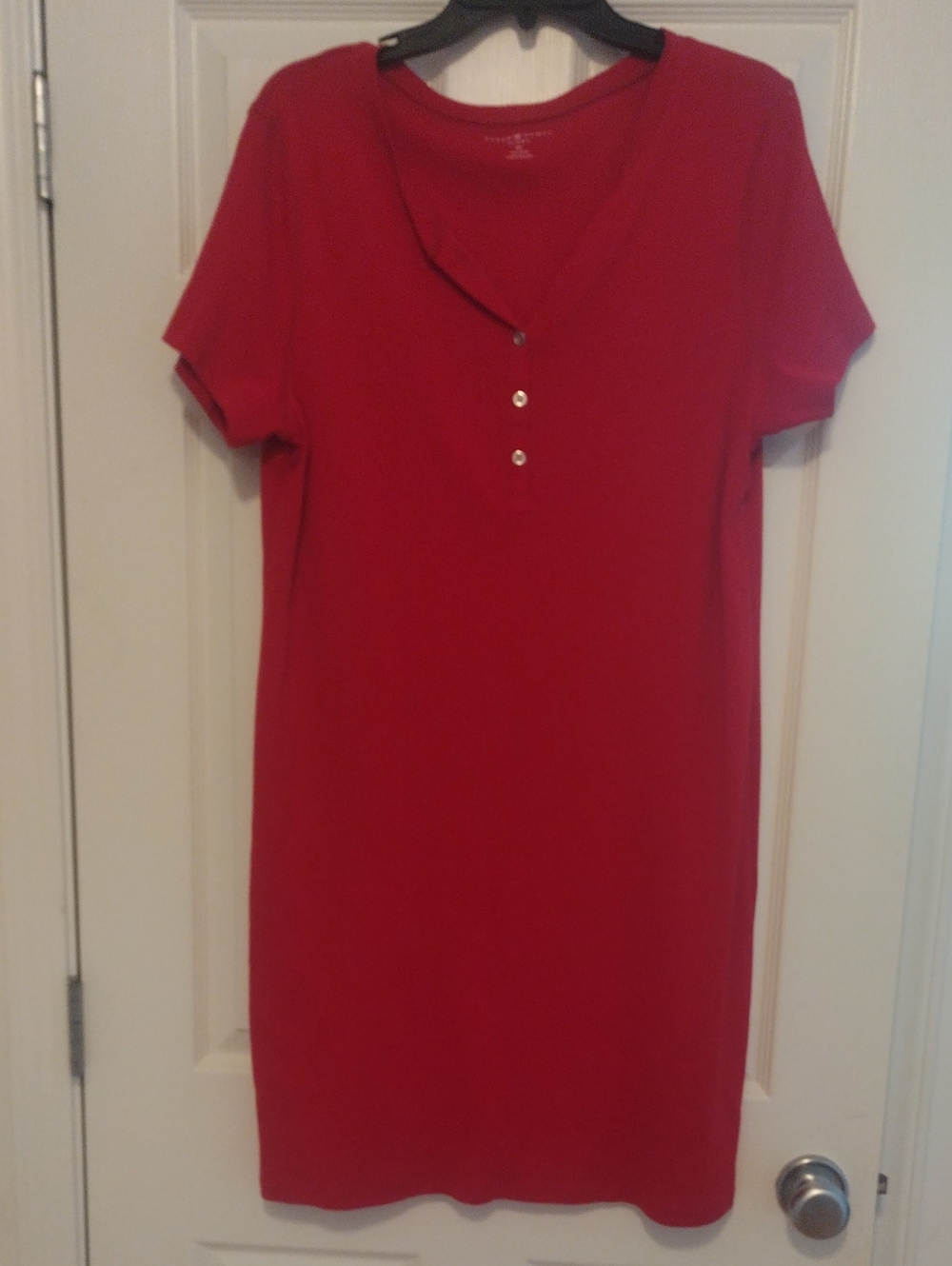 Karen Scott Red Short-Sleeve Henley 100% Cotton T Shirt Dress